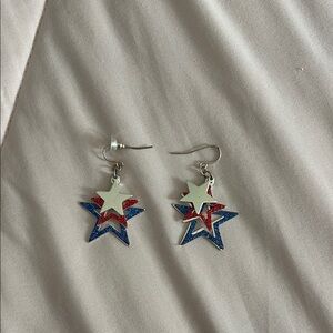 Patriotic Star Dangle Earrings - Red, White & Blue